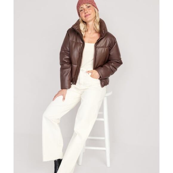Old Navy Brown Faux Leather Puffer Jacket - Picture 12 of 12